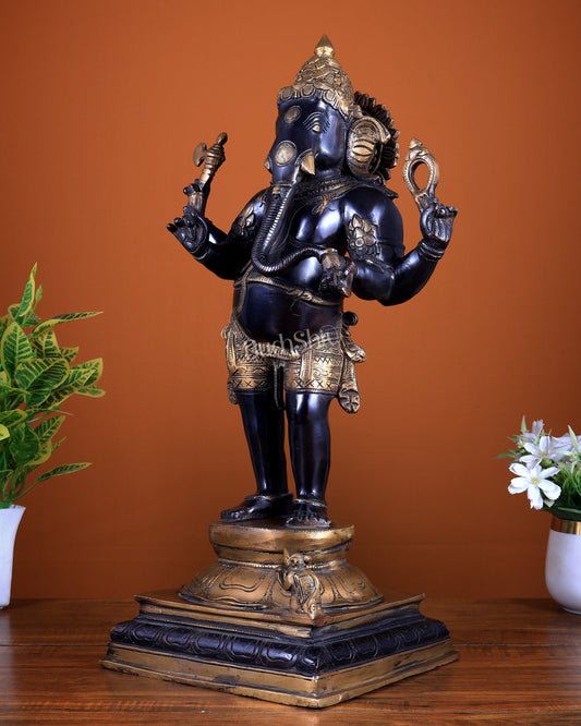 Brass Lord Ganesha Statue standing - 20 Inch black