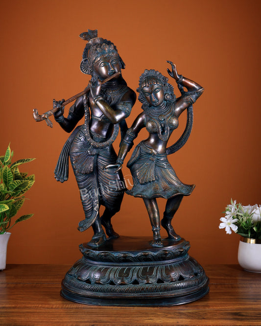Brass Radha Krishna Dancing Statue 23 inch bronze tone