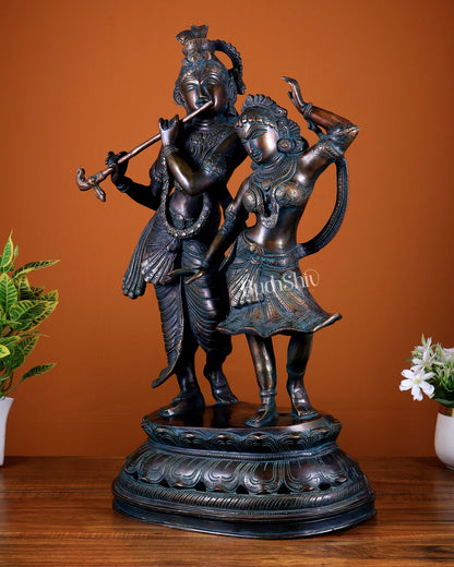 Brass Radha Krishna Dancing Statue 23 inch bronze tone