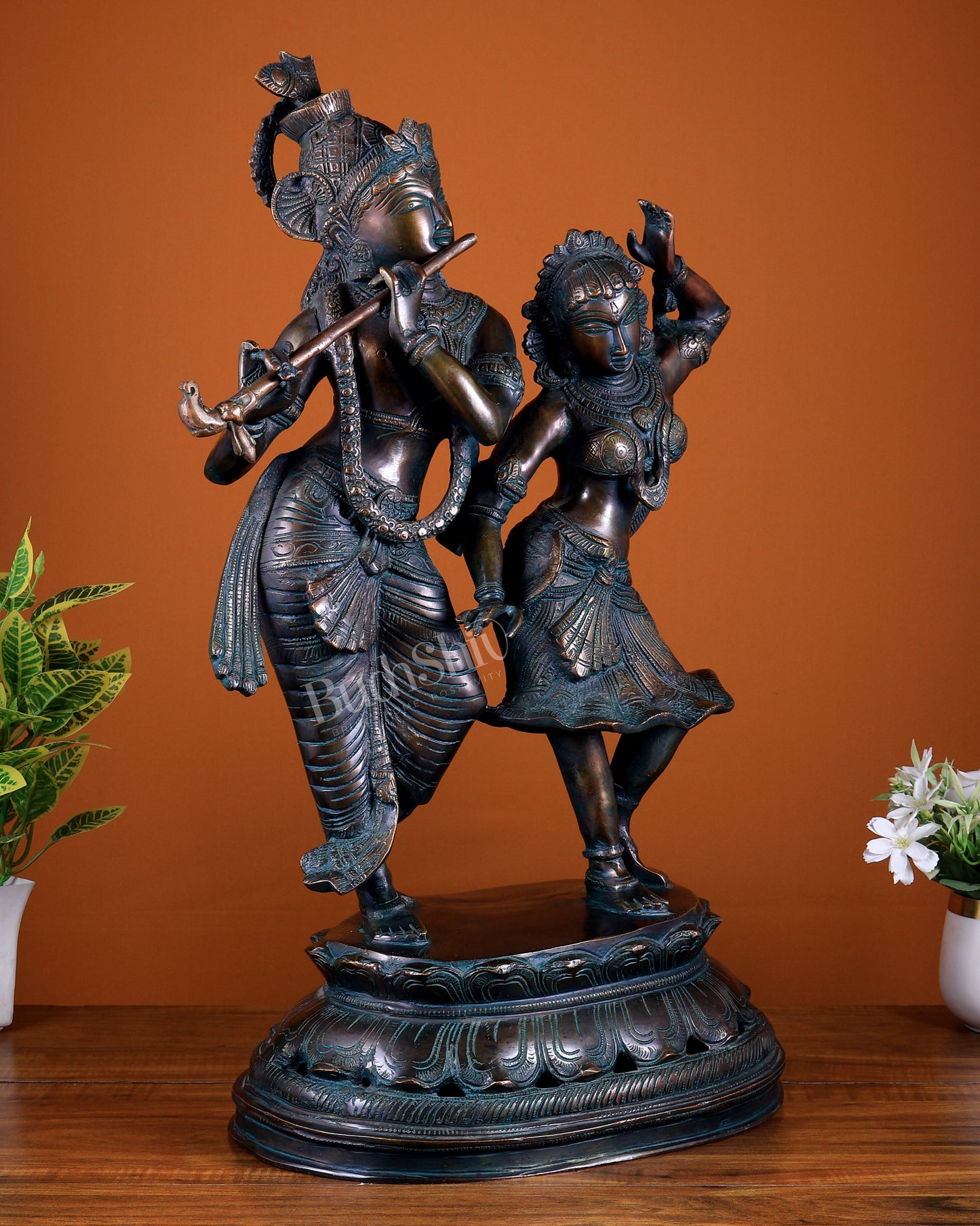 Brass Radha Krishna Dancing Statue 23 inch bronze tone