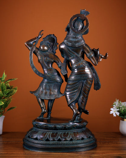 Brass Radha Krishna Dancing Statue 23 inch bronze tone