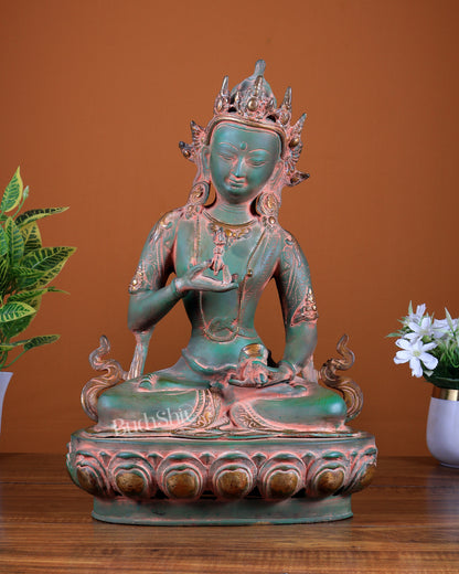 Brass Buddha Vajrasattva Antique Patina Brass Statue, 16"