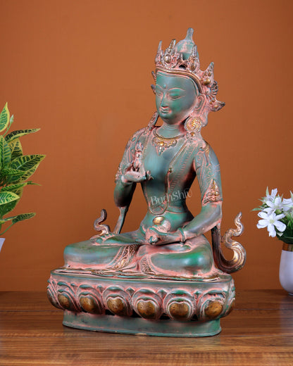 Brass Buddha Vajrasattva Antique Patina Brass Statue, 16"