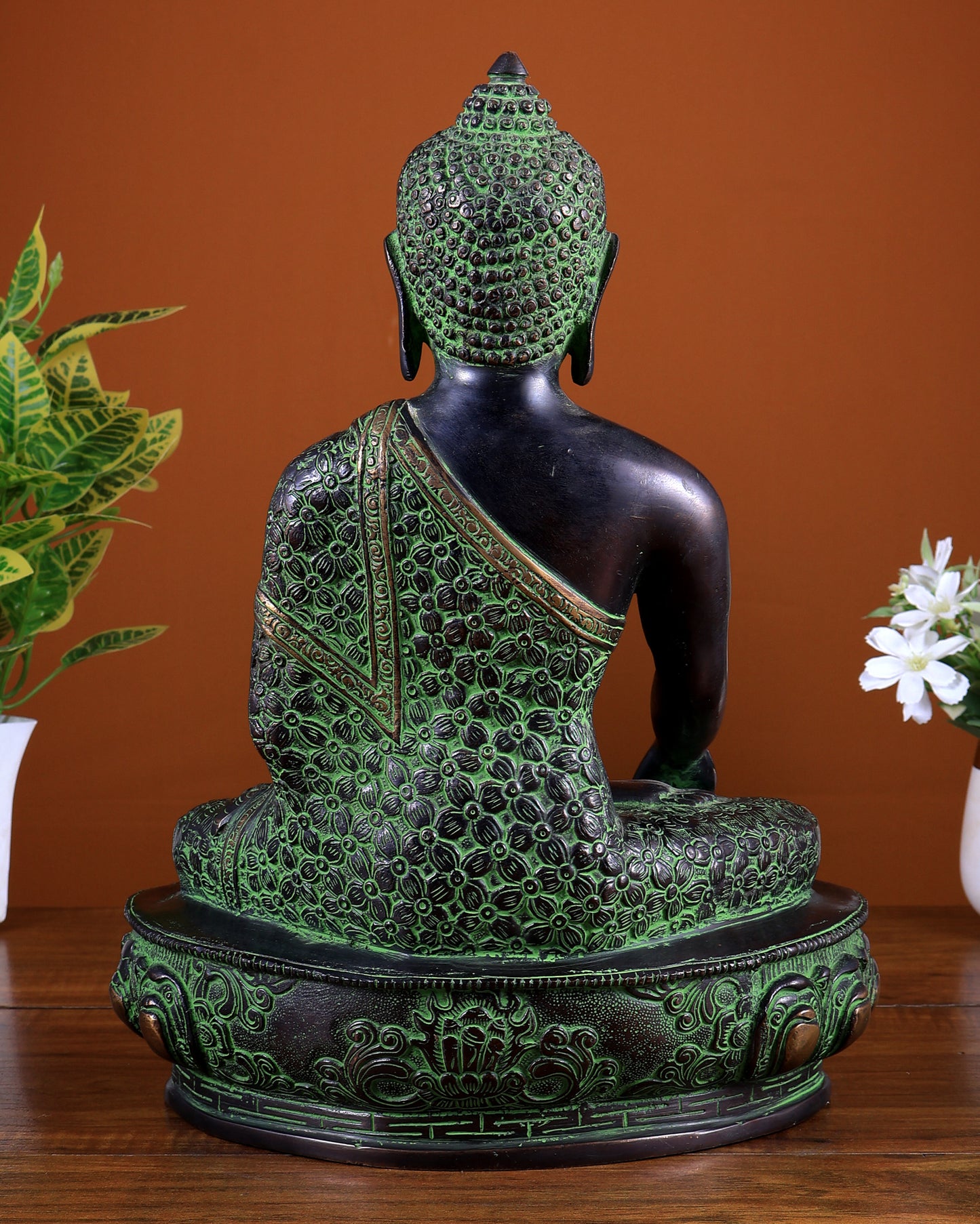 Pure Brass Buddha Sculpture - 13" black and green tone