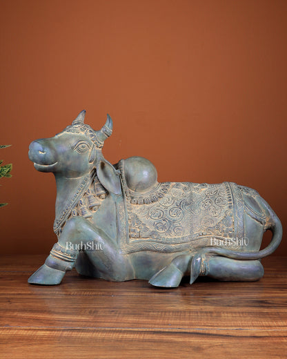 Handcrafted Brass Nandi Idol – Vintage Patina 21"