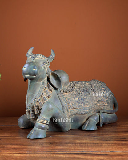 Handcrafted Brass Nandi Idol – Vintage Patina 21"