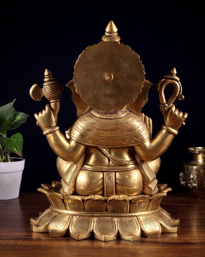 Brass Lord Ganesha Statue on Lotus Base 14 inch
