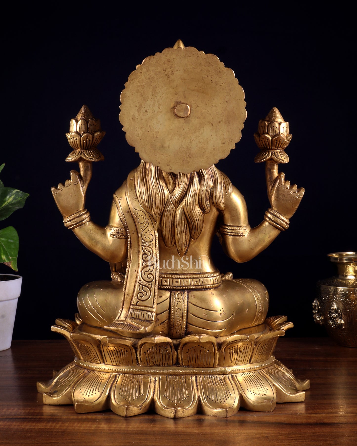 Brass Goddess Lakshmi Statue on Lotus Base – Sacred Prosperity Artefact 14 inch