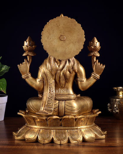 Brass Goddess Lakshmi Statue on Lotus Base – Sacred Prosperity Artefact 14 inch