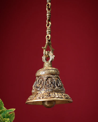 Brass Handcrafted Ganesha Design Hanging Temple Bell with Lotus Motifs