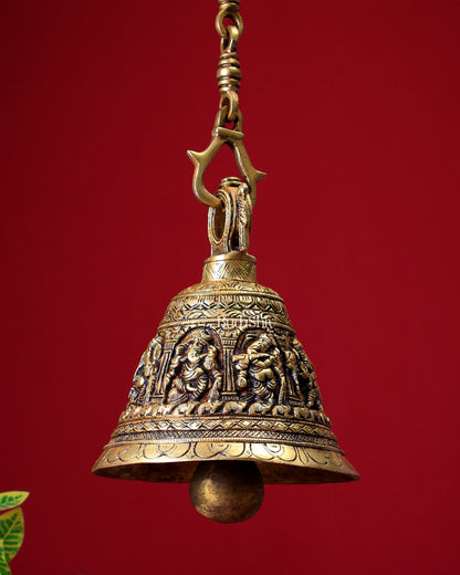Brass Handcrafted Dancing Ganesha Hanging Temple Bell