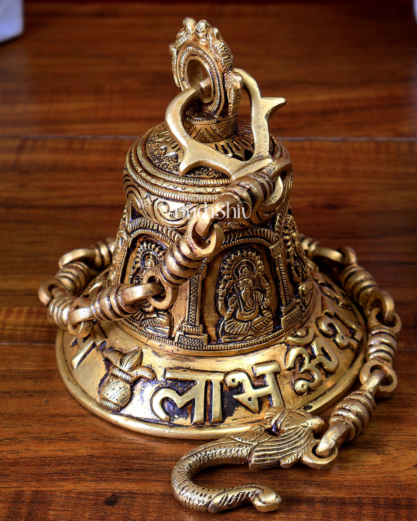 Brass Handcrafted Ganesha Hanging Temple Bell with Shubh Labh Carvings