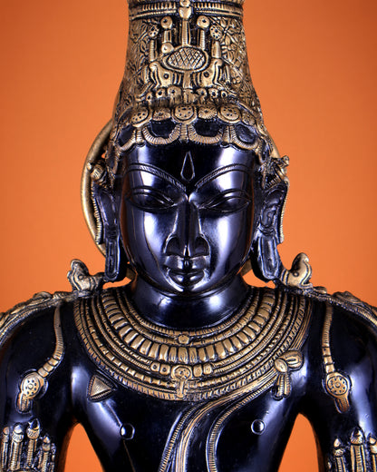 Pure Brass Large Murugan Kartikeya Statue | Black Finish 37 inch