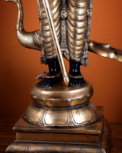 Pure Brass Large Murugan Kartikeya Statue | Black Finish 37 inch