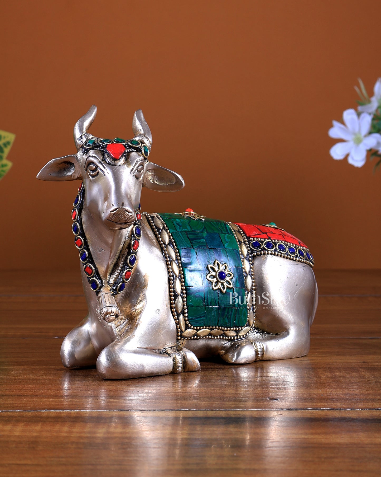 Pure Brass Sitting nandi Idol | 5.5" stonework