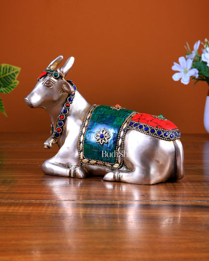 Pure Brass Sitting nandi Idol | 5.5" stonework