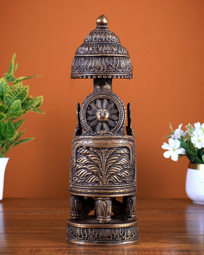 Unique Brass Ganesha Statue with Umbrella Throne – Antique Tone Finish