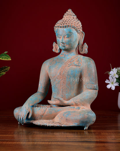 Brass Buddha statue rustic patina | 14 inch