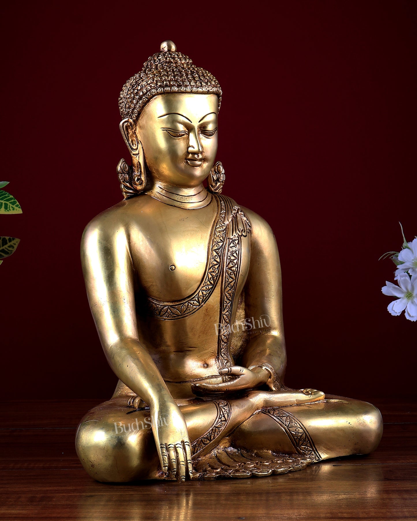 Brass Buddha Statue Bhoomisparsha Nirvana Buddha – 13 inch