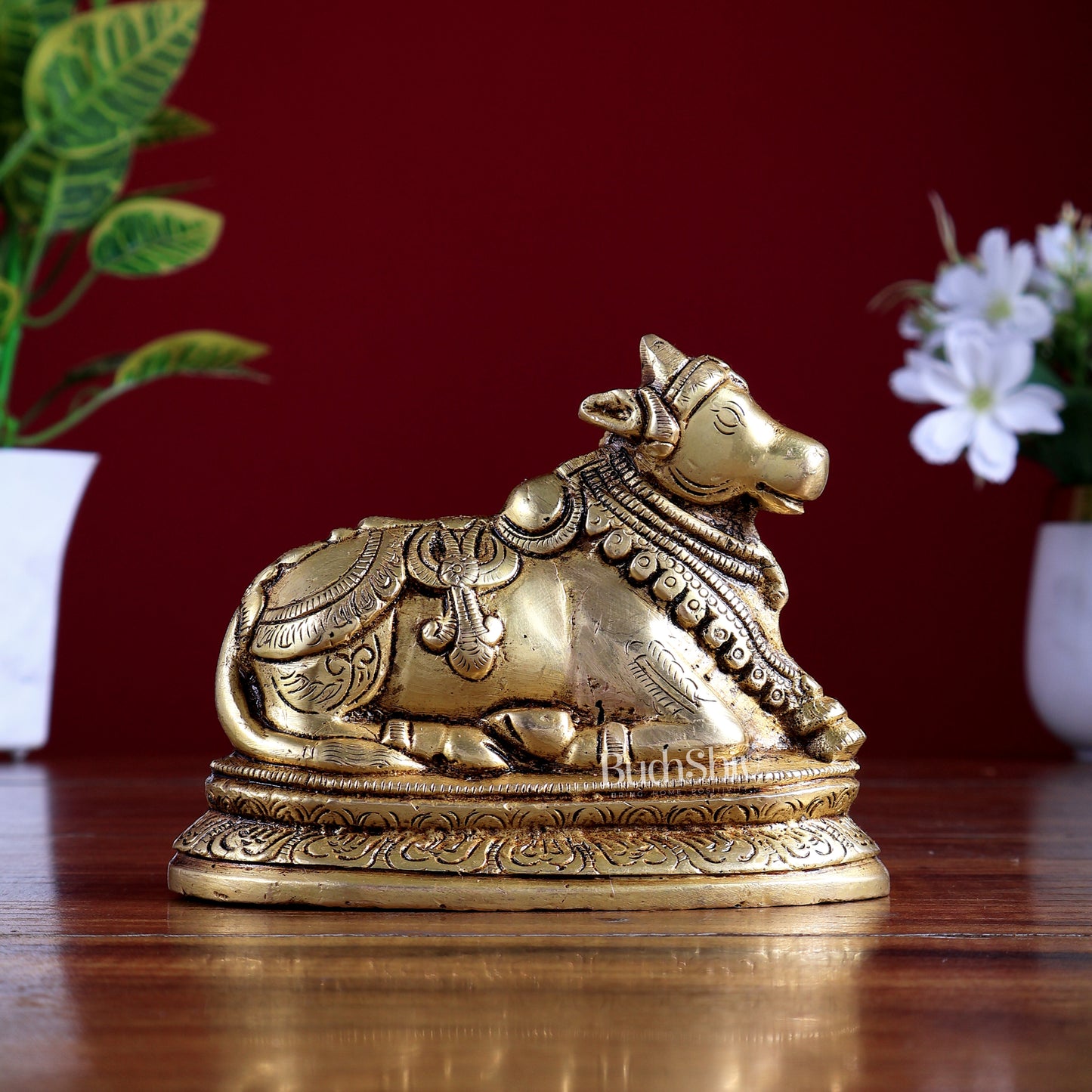 Pure Brass Nandi Statue – Small Size | Natural Brass Tone 5"