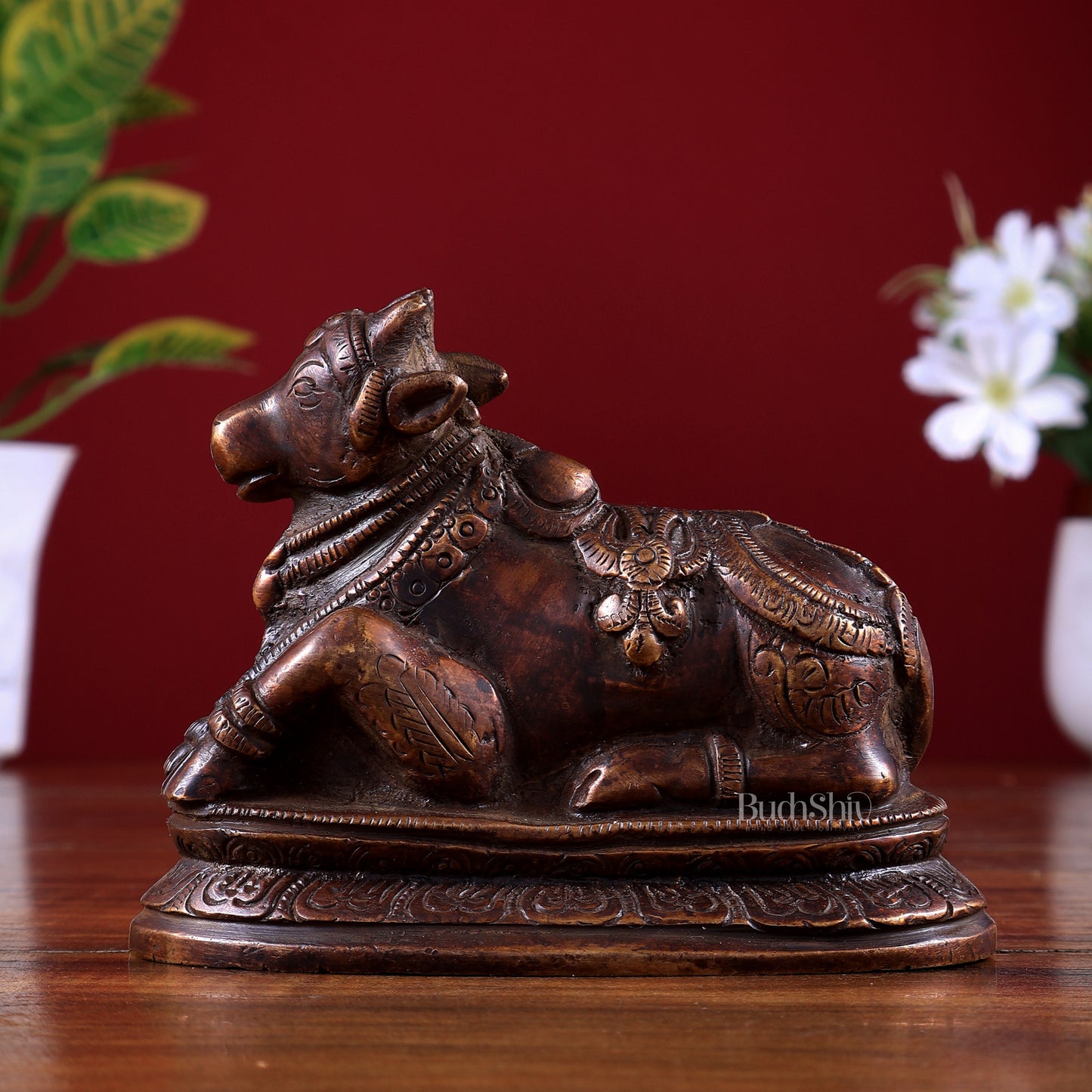 Pure Brass Nandi Statue – Small Size | Chocolate Tone Finish 5"