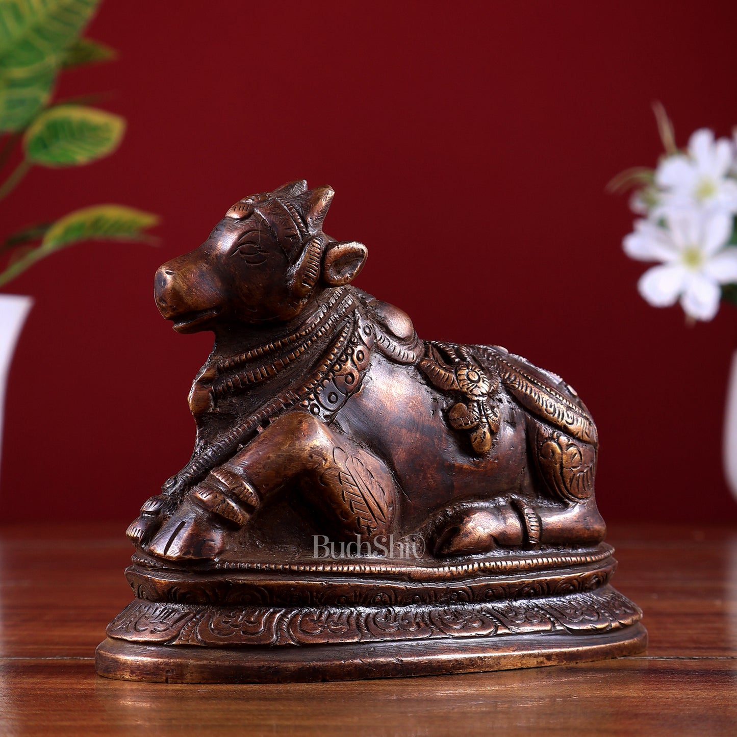 Pure Brass Nandi Statue – Small Size | Chocolate Tone Finish 5"