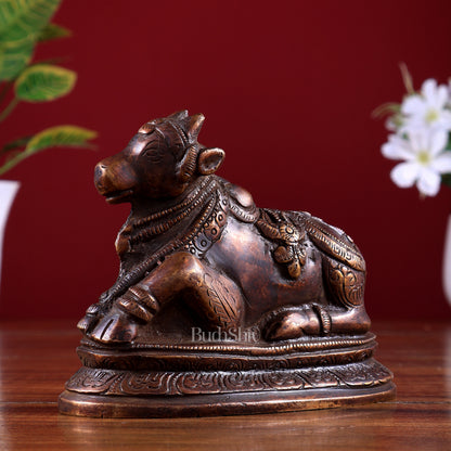 Pure Brass Nandi Statue – Small Size | Chocolate Tone Finish 5"