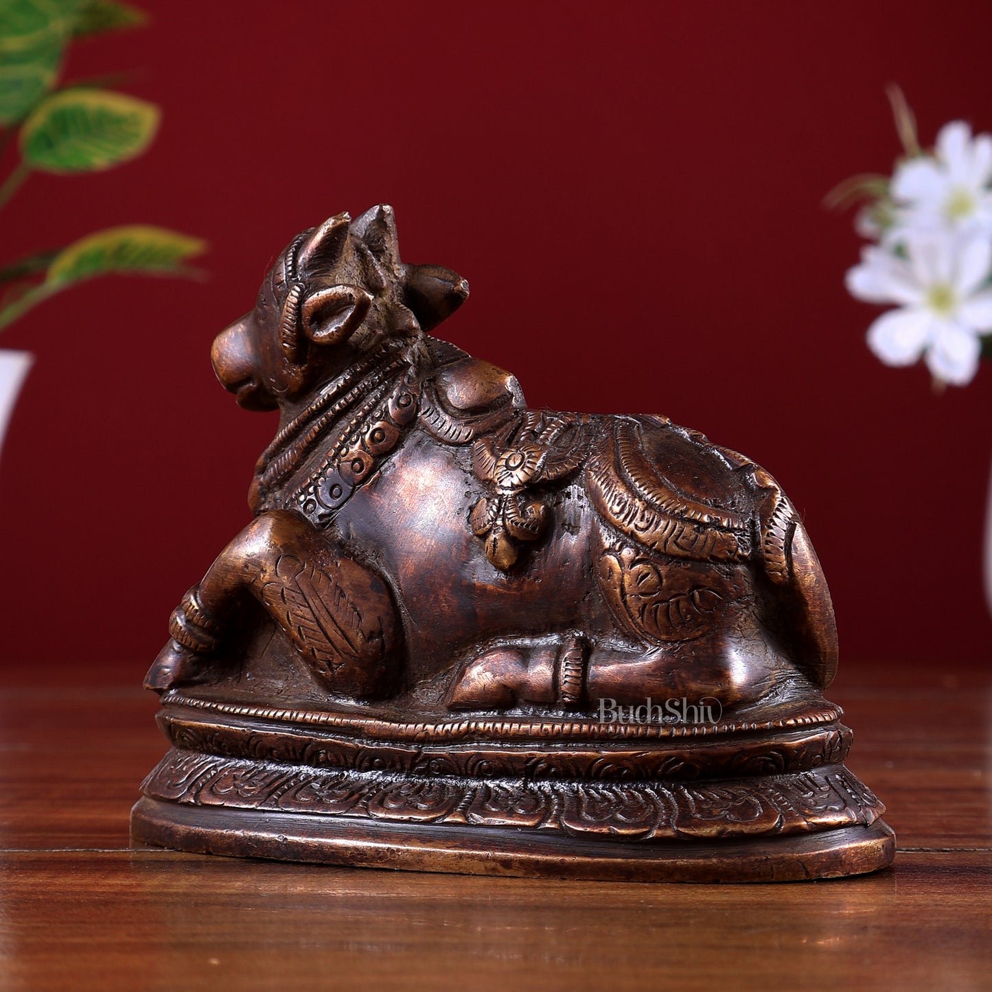 Pure Brass Nandi Statue – Small Size | Chocolate Tone Finish 5"