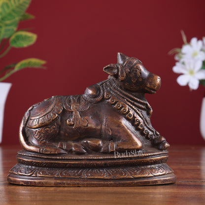 Pure Brass Nandi Statue – Small Size | Chocolate Tone Finish 5"