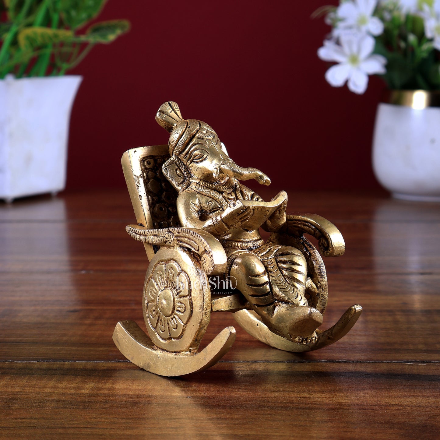 Pure Brass Lord Ganesha idol on rocking  Chair - 4.5 inch