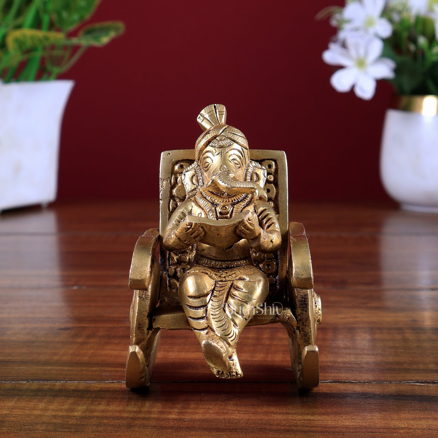 Pure Brass Lord Ganesha idol on rocking  Chair - 4.5 inch