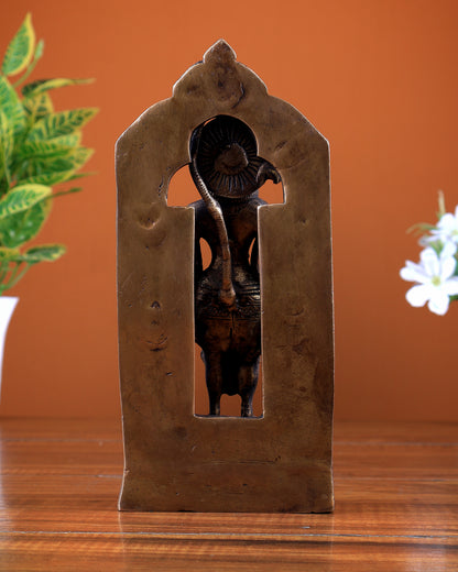 Brass Standing Hanuman Statue with Temple Frame & Chattar 9 inch