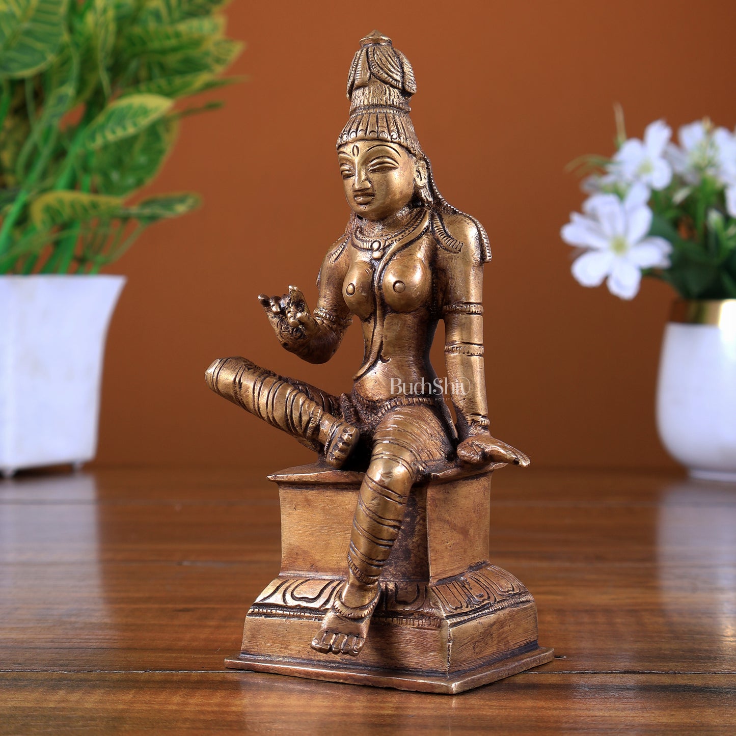 Brass Goddess Parvati Uma Devi Bhoga Shakti Idol – matte gold 6 inch