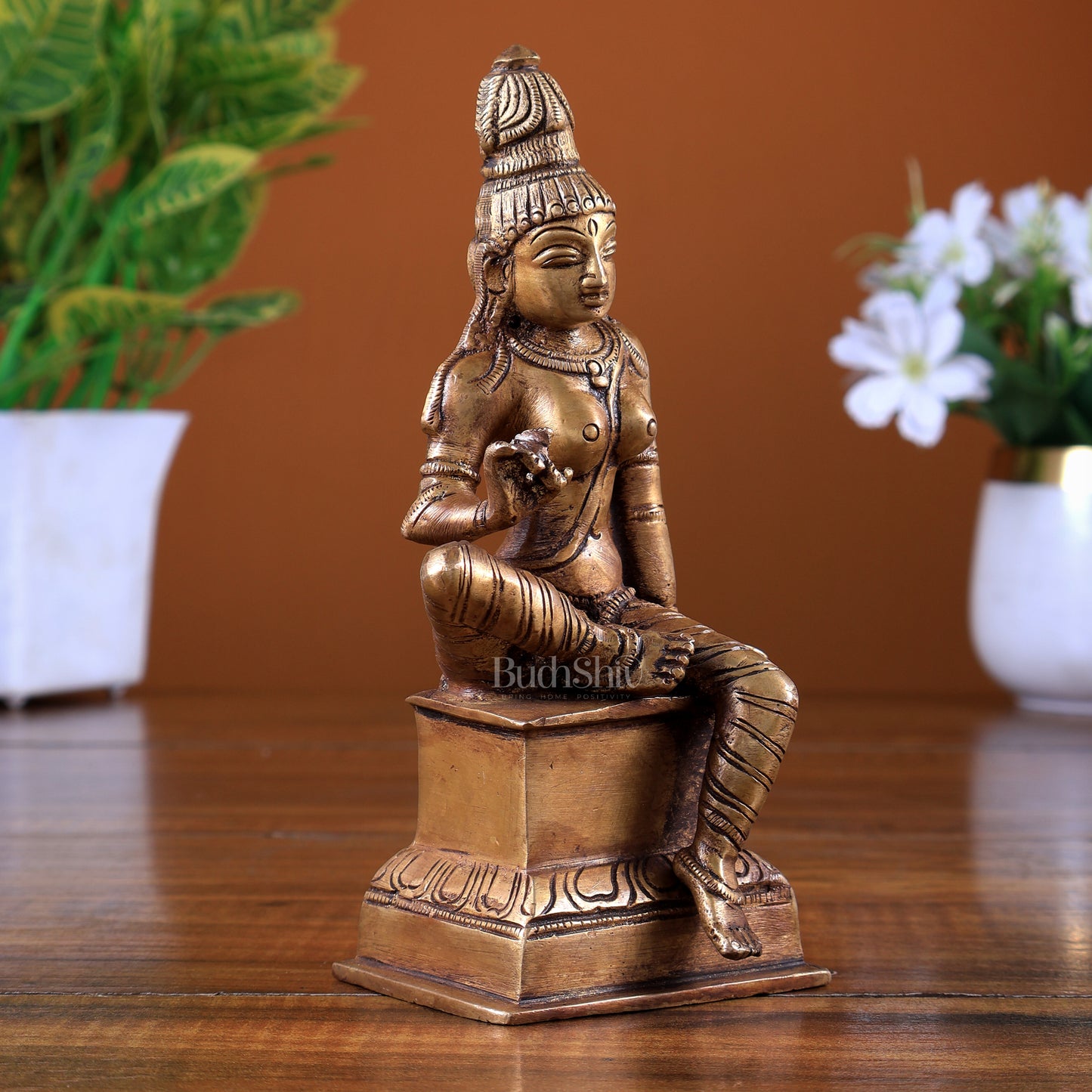 Brass Goddess Parvati Uma Devi Bhoga Shakti Idol – matte gold 6 inch