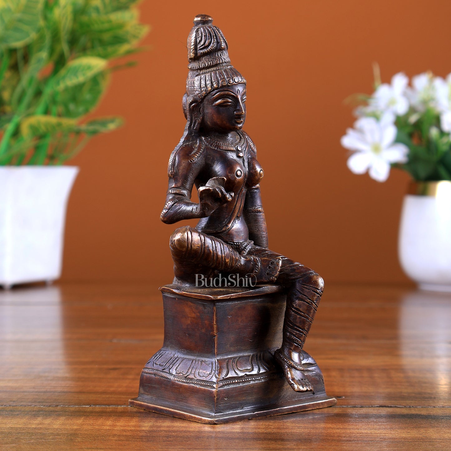Brass Goddess Parvati Uma Devi Bhoga Shakti Idol – Light Antique Tone 6 inch