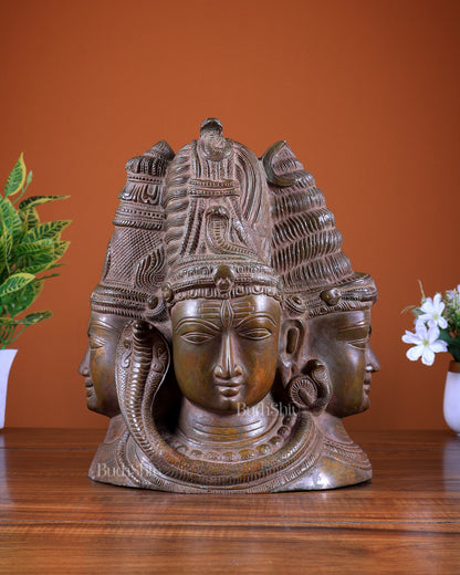Pure Brass Superfine 3 faced Shiva with parvati Artefact - 11"