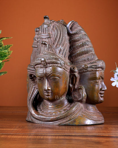 Pure Brass Superfine 3 faced Shiva with parvati Artefact - 11"