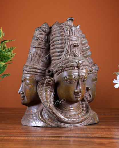 Pure Brass Superfine 3 faced Shiva with parvati Artefact - 11"