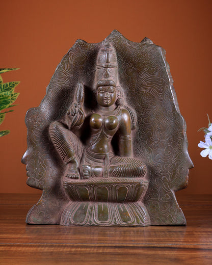 Pure Brass Superfine 3 faced Shiva with parvati Artefact - 11"