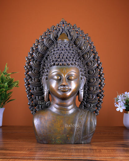 Pure Brass Large Buddha Face Sculpture – 18.2" copper tone
