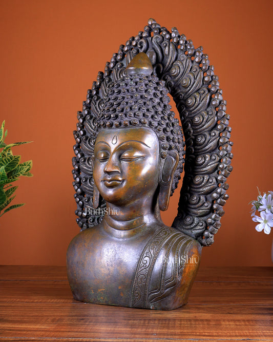 Pure Brass Large Buddha Face Sculpture – 18.2" copper tone