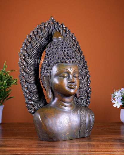 Pure Brass Large Buddha Face Sculpture – 18.2" copper tone
