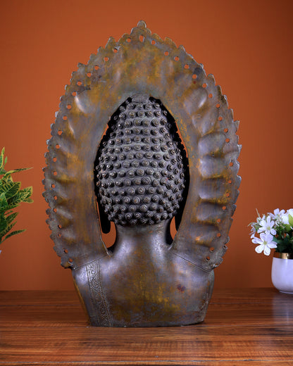 Pure Brass Large Buddha Face Sculpture – 18.2" copper tone