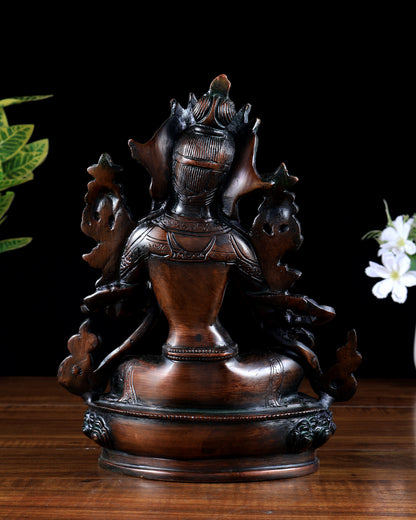 Brass Green Tara Statue – Black sand tone 9 inch