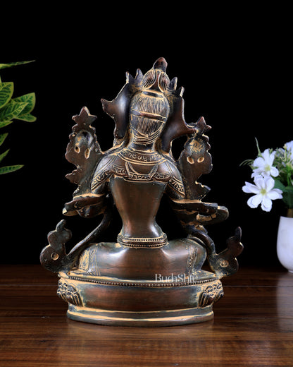 Brass Green Tara Statue – vintage patina tone 9 inch