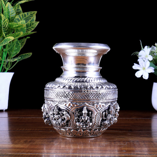 Brass Ashtalakshmi Kalash | 3D silver plated