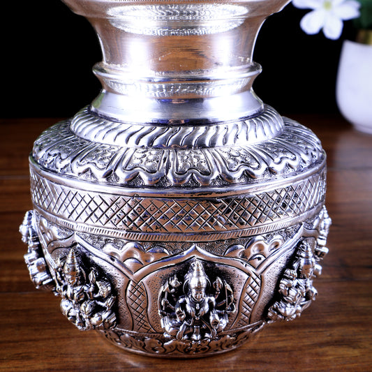 Brass Ashtalakshmi Kalash | 3D silver plated