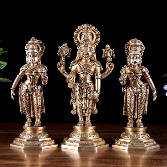 Brass Superfine Tirupati Balaji with Bhoodevi and Sridevi 10.5" kalyana murti