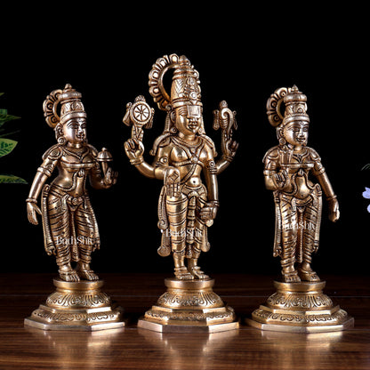 Brass Superfine Tirupati Balaji with Bhoodevi and Sridevi 10.5" kalyana murti