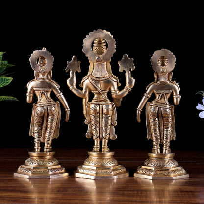 Brass Superfine Tirupati Balaji with Bhoodevi and Sridevi 10.5" kalyana murti